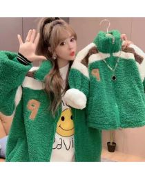 Parent-child Clothing For A Family Of Three In Winter With Wool Thickened Lamb Coat (Option: Green-Kids Coat90)