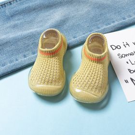 Mesh Infant Indoor Floor Soft Bottom Non-slip Toddler Shoes (Option: Yellow Brown Large Grid-26to27)