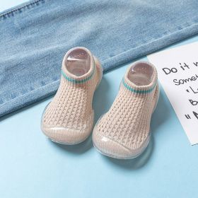 Mesh Infant Indoor Floor Soft Bottom Non-slip Toddler Shoes (Option: Beige Coffee Large Grid-24to25)