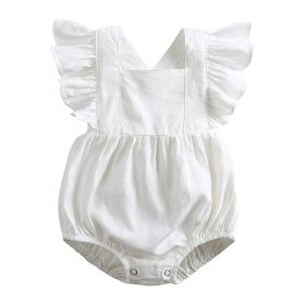 Baby Summer Flounced Sleeve Suspender Romper (Option: HY1622 White-80cm)