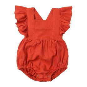 Baby Summer Flounced Sleeve Suspender Romper (Option: HY1622 Brick Red-80cm)