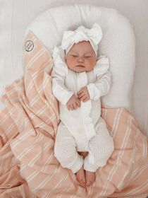 Girl Infant Bodysuit Long-sleeved Knitted Stretch Waffle Jumpsuit (Option: Beige Without Hair Band-73cm)