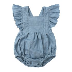Baby Summer Flounced Sleeve Suspender Romper (Option: HY1622 Gray And Blue-80cm)