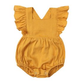 Baby Summer Flounced Sleeve Suspender Romper (Option: HY1622 Yellow-80cm)