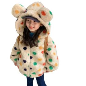 Girls' Coat Rainbow Dot Hooded Big Ears Fleece-lined (Option: SK22915-130cm)