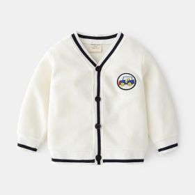 Boy's Hoody V-neck Small Cardigan Coat (Option: Beige-140cm)