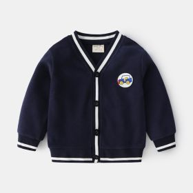 Boy's Hoody V-neck Small Cardigan Coat (Option: Dark Navy Blue-120cm)