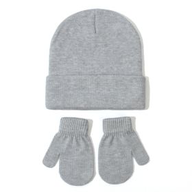All-matching Solid Color Baby Knitted Hat Gloves Suit (Option: 2 Light Gray-M)