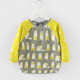 Baby Dinner Coverall Bib Spring And Autumn Long Sleeve Apron (Option: Gray Bear Long Sleeve-110cm)