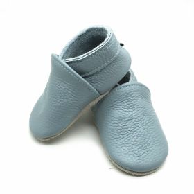 Baby Soft Bottom Solid Color Calf Leather Shoes Toddler Shoes (Option: Light Blue-M)