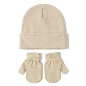 All-matching Solid Color Baby Knitted Hat Gloves Suit (Option: 7 Beige-M)