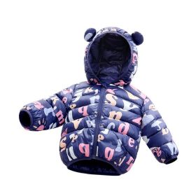 Foreign Trade Children's Down And Wadded Jacket Lightweight Boys And Girls Winter Cotton-padded Jacket Baby Autumn And Winter Clothes Cotton Clothes (Option: Flower Cloth Letters Dark Blue-100 Size Height 80 90cm)