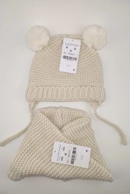 Fake Fur Ball Decorative Baby Knitted Wool Hat Knitted Scarf Two-piece Set (Option: Rice white-Large size)