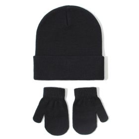 All-matching Solid Color Baby Knitted Hat Gloves Suit (Option: 3 Black-M)