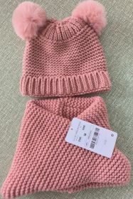Fake Fur Ball Decorative Baby Knitted Wool Hat Knitted Scarf Two-piece Set (Option: pink-Medium size)