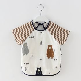 Baby Dinner Coverall Bib Spring And Autumn Long Sleeve Apron (Option: Short Sleeve Brown Bear-80cm)