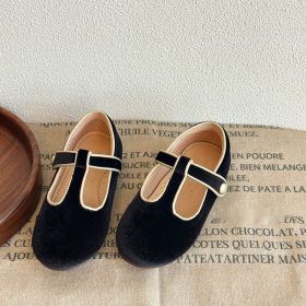 Autumn And Winter Sweet Velvet Children's Leather Shoes T-shaped Pumps Retro (Option: Black-25 Yards)