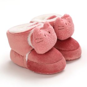 Baby Cotton-padded Winter High-top Children's Cartoon Cute Toddler Soft Bottom Boot (Option: Rose Red-13cm)