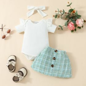 Babies' Short-sleeved Blouse Skirt Suit (Option: Emerald-6 9M)