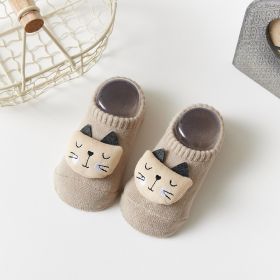 Japanese And Korean Style Extra Thick Fluffy Loop Cartoon Stereo Room Socks (Option: Plain Terry Khaki Cat-L)