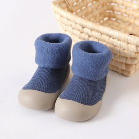 Thickened Children Sneakers Winter Super Warm Toddler Indoor Shoes Socks (Option: Blue-2627)