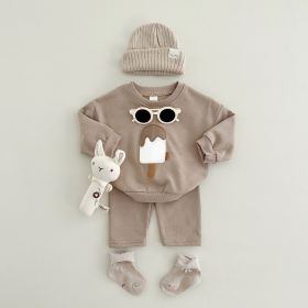 Two-piece Suit Boys And Girls Long Sleeve Trousers Suit Sportswear Autumn And Winter (Option: Camel-18 24M)