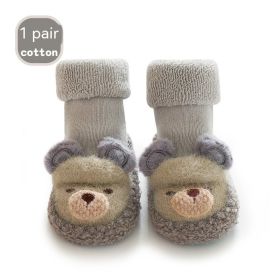 Thickened Baby Walking Floor Socks Cartoon Anti Slip (Option: Gray-L)