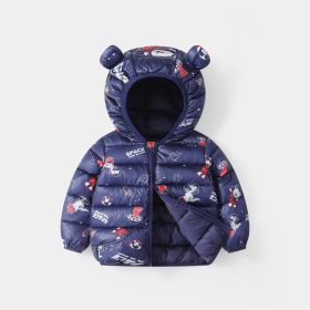 Foreign Trade Children's Down And Wadded Jacket Lightweight Boys And Girls Winter Cotton-padded Jacket Baby Autumn And Winter Clothes Cotton Clothes (Option: Flower Cloth Planet Navy Blue-120 Size Height 100 110cm)