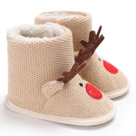 Wool Cartoon Shoes Soft Bottom For Boys And Girls (Option: Khaki-13cm)