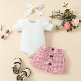 Babies' Short-sleeved Blouse Skirt Suit (Option: Pink-6 9M)