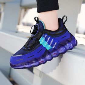 Girls' Sports Rotating Buckle Fleece-lined Running Shoes (Option: Blue Mesh-29)