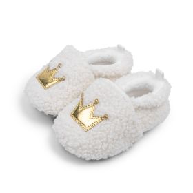 Plush Warm With Velvet Soft Bottom Crown Toddler Shoes (Option: White-13cm)