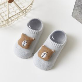 Japanese And Korean Style Extra Thick Fluffy Loop Cartoon Stereo Room Socks (Option: Plain Terry Gray Bear-L)