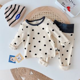 Baby Clothes High Waist Belly Protection Base Shirt Pure Cotton Suit Homewear (Option: Polka Dot Set-100cm)