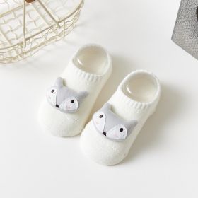 Japanese And Korean Style Extra Thick Fluffy Loop Cartoon Stereo Room Socks (Option: Plain Terry White Fox-L)