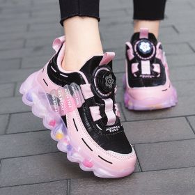 Girls' Sports Rotating Buckle Fleece-lined Running Shoes (Option: Black Le Rouge Perfecto-38)