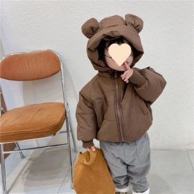 Baby Girl Thickened Warm Hooded Jacket (Option: Dark Brown-120)