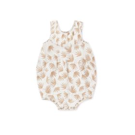 Summer Baby Rompers Cotton Breathable One-piece Nordic Style Floral Sleeveless Romper (Option: Beige Leaves-90cm)