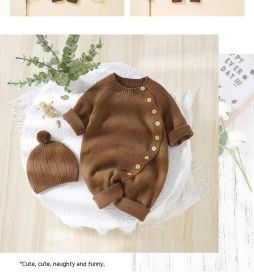 Babies' Knit Jumpsuit Male And Female Baby Sweater (Option: Brown-73CM)