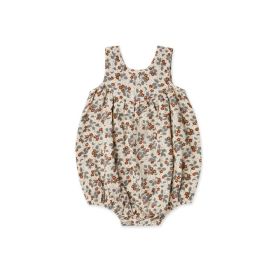 Summer Baby Rompers Cotton Breathable One-piece Nordic Style Floral Sleeveless Romper (Option: Khaki Flower-90cm)