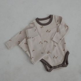 Baby Rompers Bottoming Romper Two-piece Pants Boys And Girls Baby Homewear Children Suit (Option: Light Khaki-90)