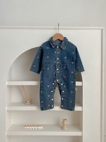 Child Bear Denim Jumpsuit (Option: Dark Blue-90cm)