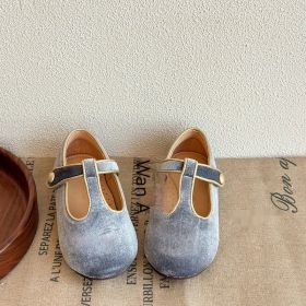 Autumn And Winter Sweet Velvet Children's Leather Shoes T-shaped Pumps Retro (Option: Gray-25 Yards)